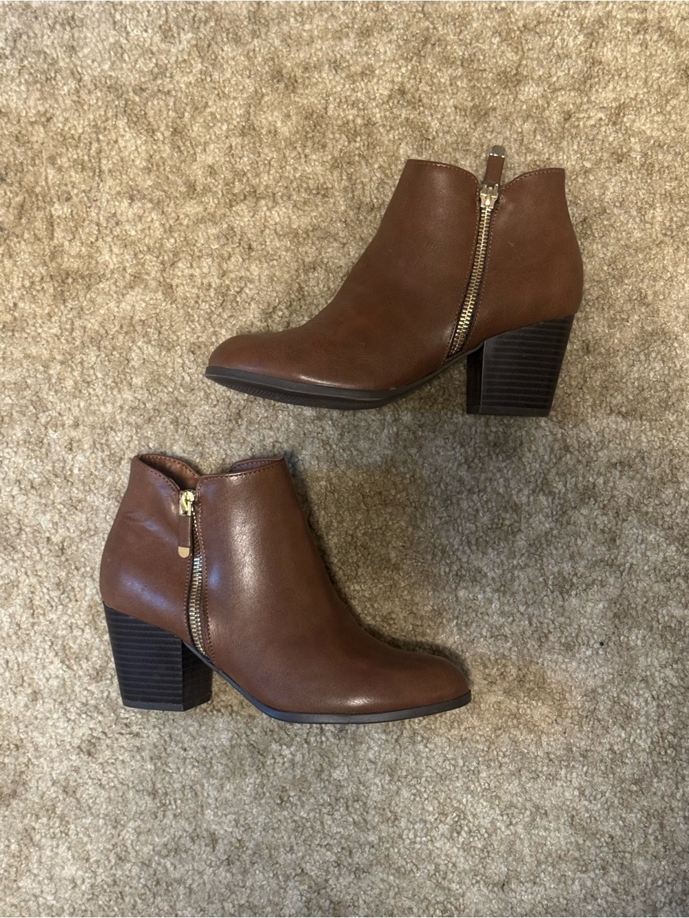 Style & Co. Brown Faux Leather Ankle Boots with Side Zips